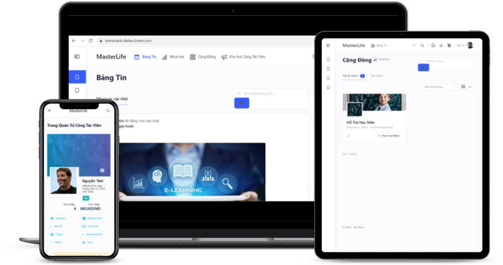 Giao diện Website Cộng Đồng Kinh Doanh Khóa Học + Affiliate