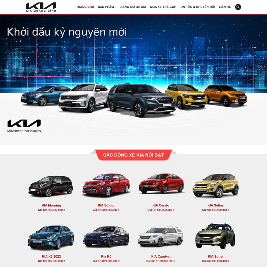 Giao Diện Website Kinh Doanh Xe KIA