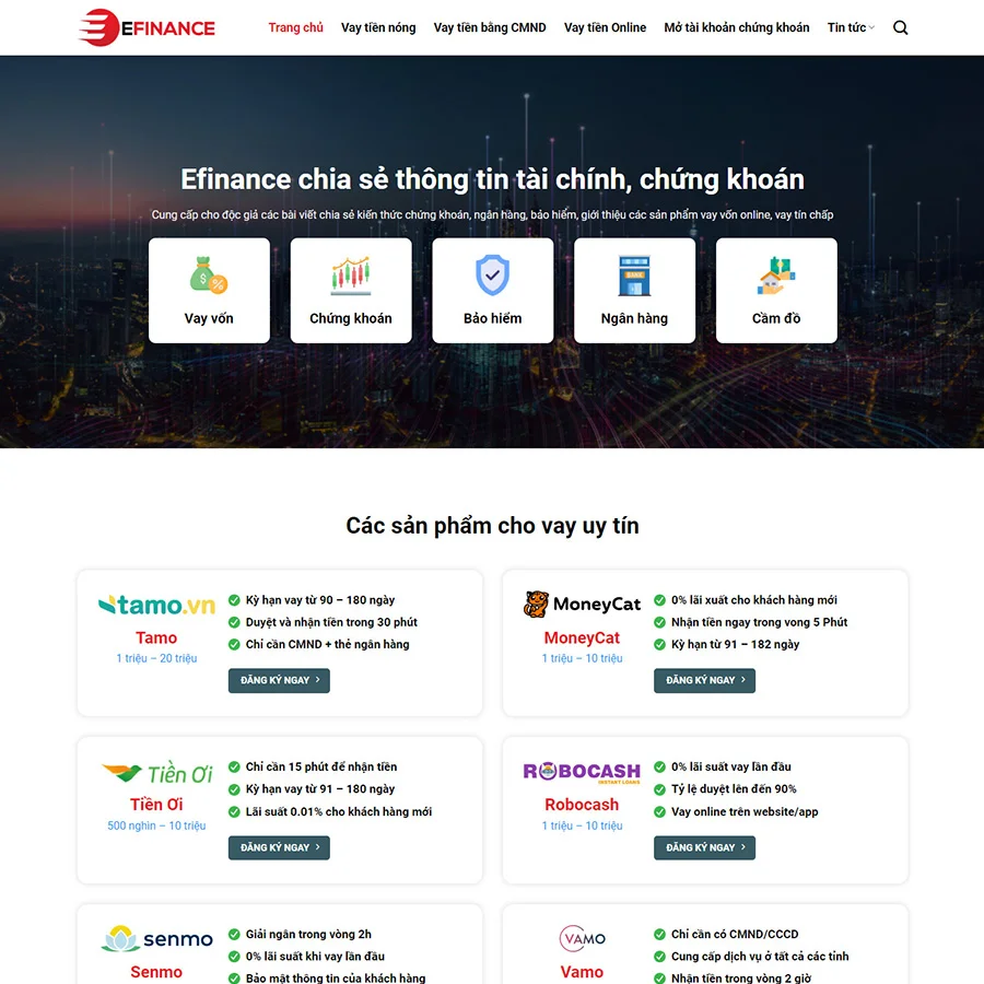 Giao Diện Website Affiliate Ngách Tài Chính